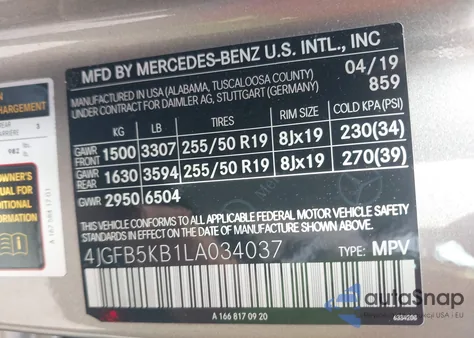 2020 Mercedes-Benz Gle 450 4Matic из США, поврежденный, VIN 4JGFB5KB1LA034037